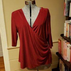 Red wrap blouse